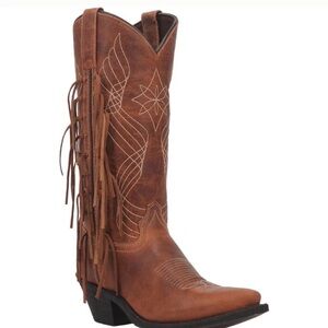 Laredo BrownLeather Blakey Fringe snip toe Western Boots Size 7